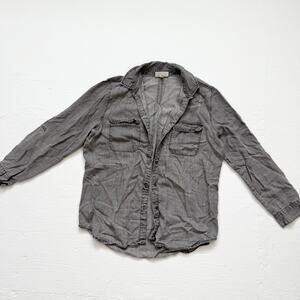 Hester & Orchard Gray Button Up Shirt Adjustable Sleeves, Size Medium